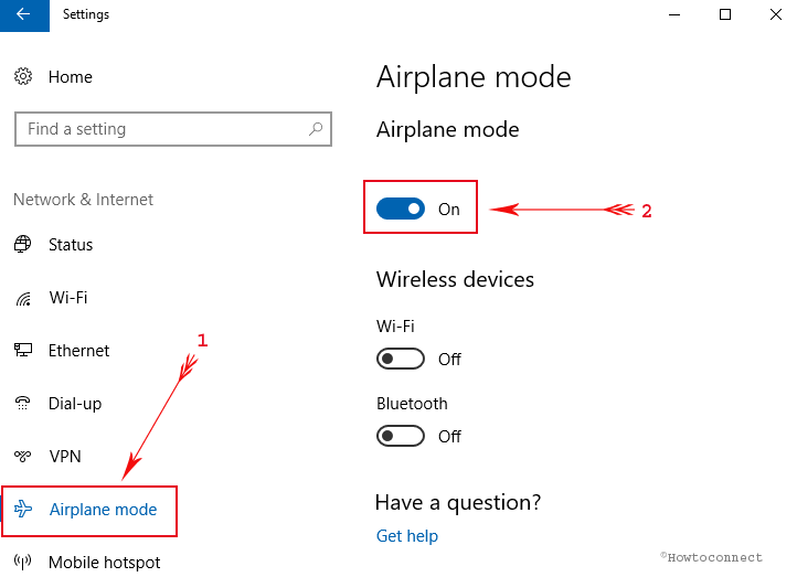 windows 10 how to turn on or off airplane mode image