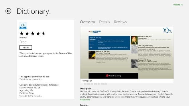windows 8 Dictionary.com app install