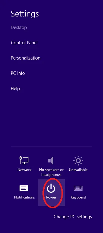 windows 8 power tile in settings panel