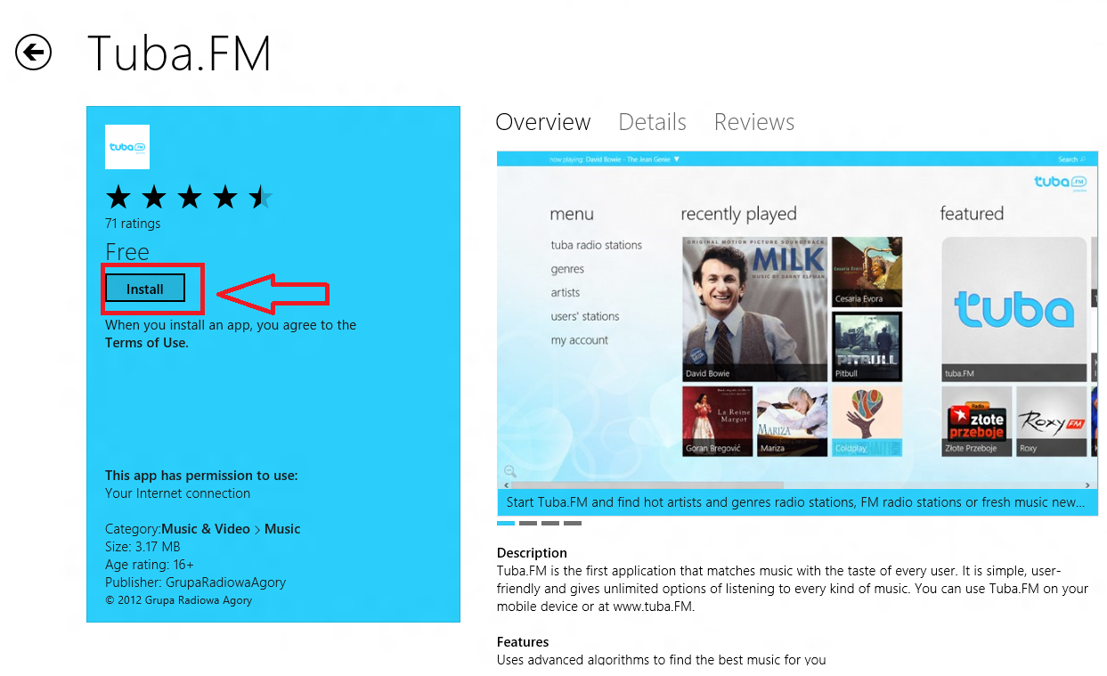 windows 8 Tuba.FM app install image