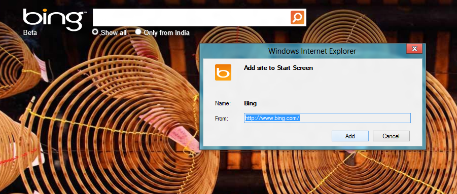 windows 8 add website to start screen