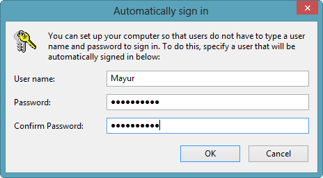 windows 8 automatically sign password