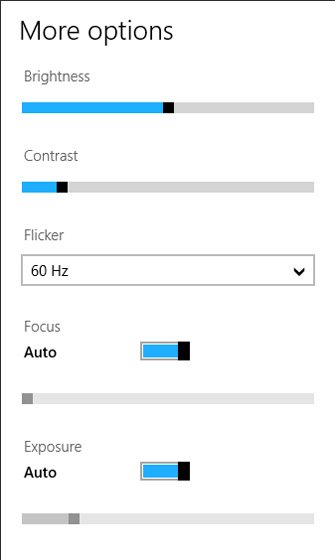 windows 8 camera app more options