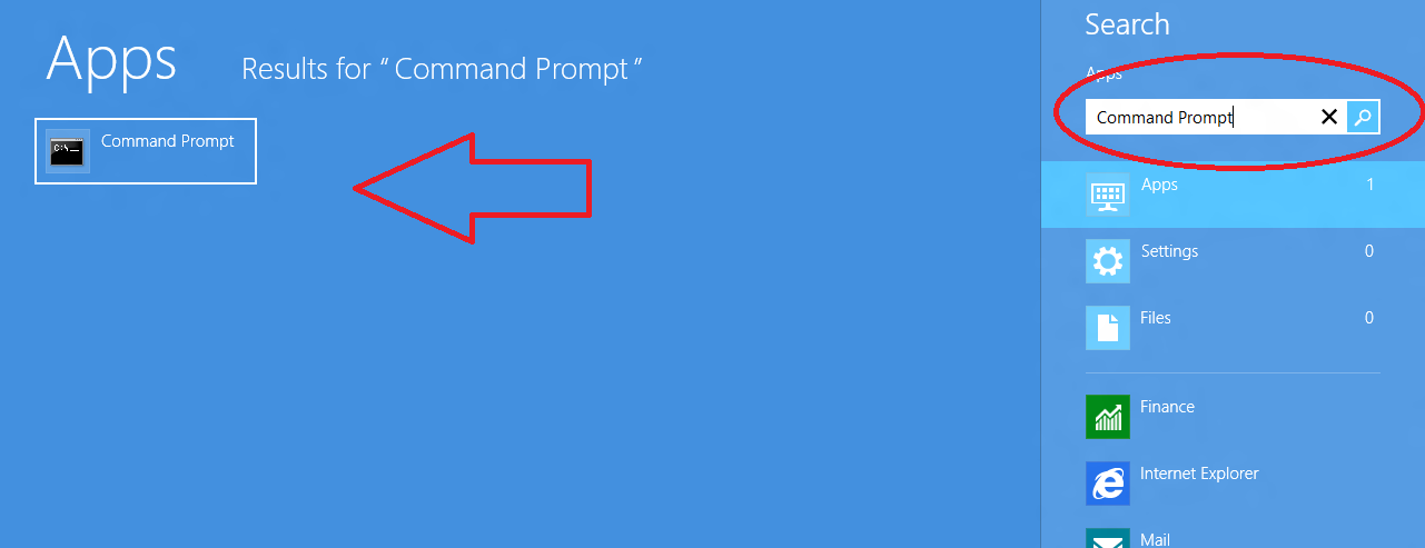windows 8 command prompt search