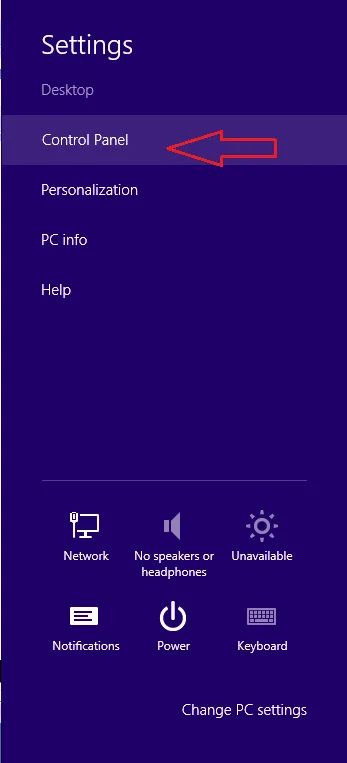 windows 8 control panel button