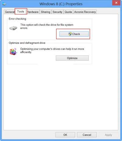 windows 8 disk error check image