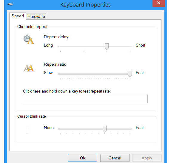 windows 8 keyboard properties