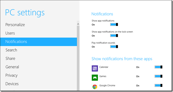 windows 8 notification settings page