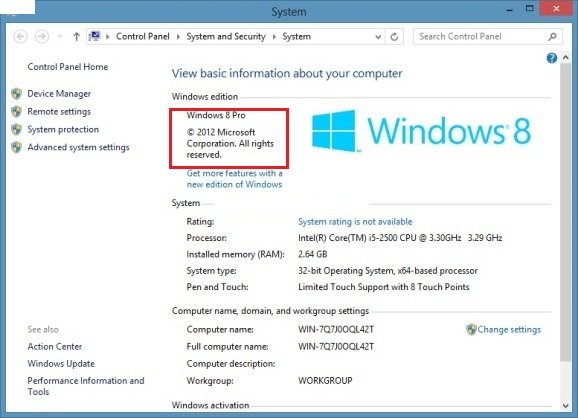 windows 8 properties check version