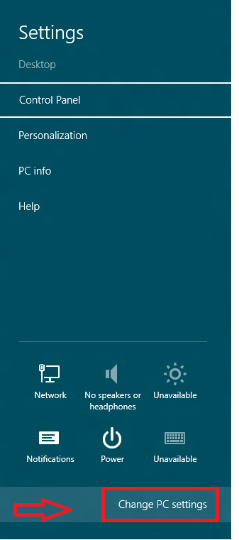 windows 8 settings panel image