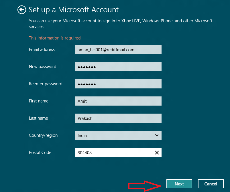 windows 8 setup a microsoft account