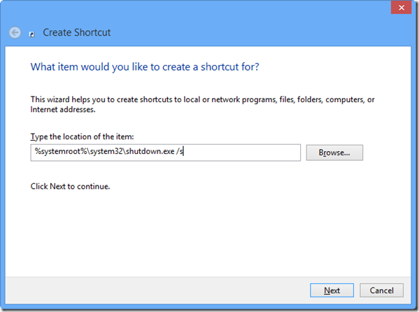 windows 8 shutdown command shortcut