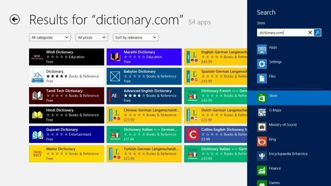 windows 8 store search page