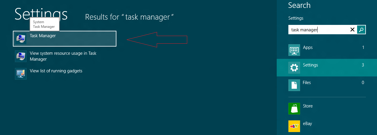 windows 8 taskmanager search image