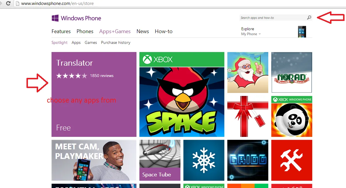 windows phone store main page
