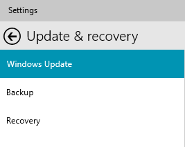 windows update menu in update and recovery window