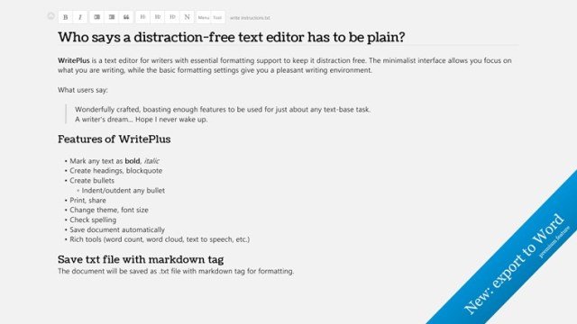 WritePlus Windows 8 App - Text Editor with Formatting Support