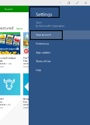 your account in settiings of windows store your account in settiings of windows store