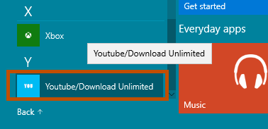 youtube download unlimited in start menu in windows 10